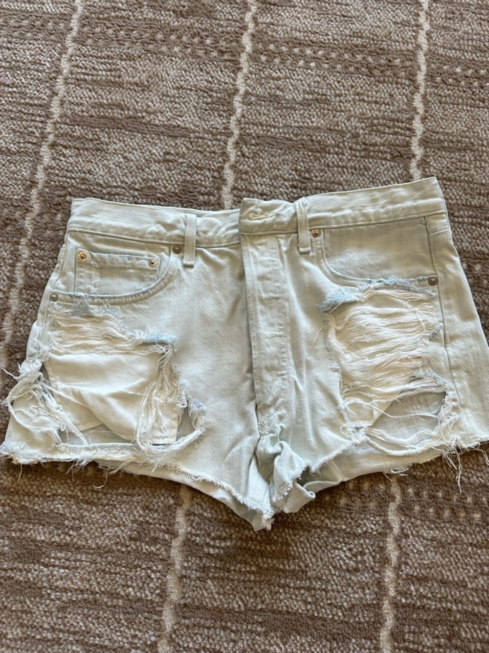 Agolde Light Wash Distressed Denim Shorts